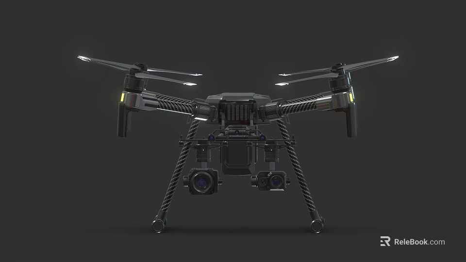 Smart Drone With Four Propellers Dual Cameras Landing Gear And LED Lights 3d model 