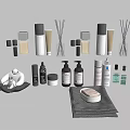 Modern Bathroom Accessories Including Soap Dispensers Aromatic Sticks Towels And Decorative Bottles