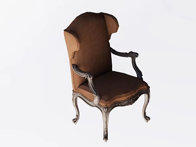 Classic Brown Velvet Accent Chair With Ornate Armrests And Carved Legs 3d model