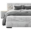 Modern Tufted Headboard Double Bed With Gray White Pillows Comforter And Bedside Table 3d model