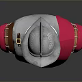 Medieval Male Bust In Silver Armor With Pink Cape And Helmet