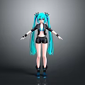 Anime Character Design With Turquoise Long Twin Ponytails Black Leather Jacket And Shorts