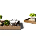 Decorative Ornament Sets With Wooden Trays Green Plants Glass Vases And Silver Containers