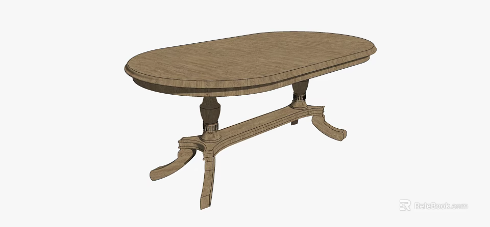 Simple Wooden Oval Dining Table With Decorative Carved Legs And Sturdy Base 3d model 