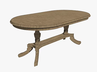 Simple Wooden Oval Dining Table With Decorative Carved Legs And Sturdy Base 3d model