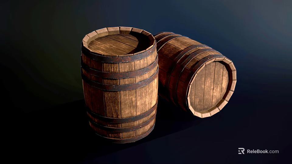 Two Piece Vintage Rustic Wooden Barrel Decorative Ornament Set for Home Interior Shelf 3d model 