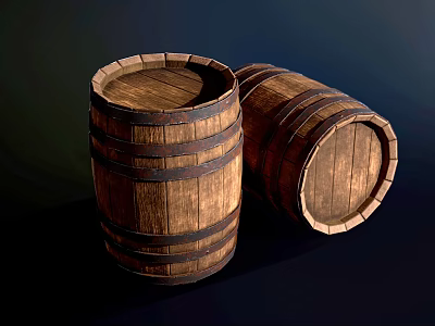 Two Piece Vintage Rustic Wooden Barrel Decorative Ornament Set for Home Interior Shelf 3d model