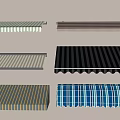 Stylish Patio Awning Designs Featuring Various Striped Patterns And Colors 3d model