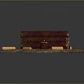 Stacked Natural Wood Logs on Stone Base with Scattered Wooden Pieces