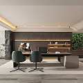Modern Study Room Interior With Green Chairs Desk And Bookshelves