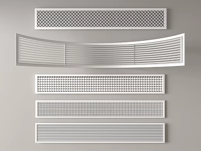 White Air Conditioner Vents With Various Styles Arranged On Gray Background 3d model