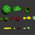 Assorted Fresh Fruits Display with Watermelon Pineapple Avocado Apple Banana Cherry and Grapes