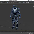 Game and Movie Robot Character with Metallic Armor Glowing Blue Eyes Chest Core