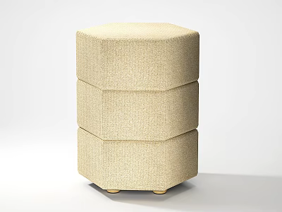 Modern Beige Hexagonal Sofa Stool With Three Tiered Textured Fabric Design 3d model