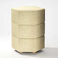 Modern Beige Hexagonal Sofa Stool With Three Tiered Textured Fabric Design