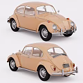 Two Vintage Beige Classic Beetle Car Models Shown From Different Angles 3d model