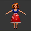 Cartoon Style 3D Female Character With Red Hair Blue Top And Red Polka Dot Skirt