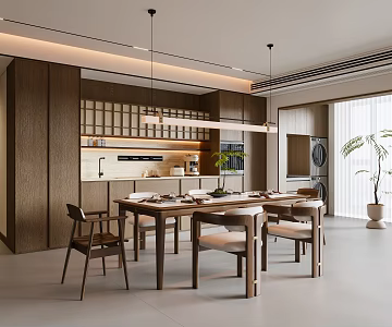 New Chinese Style Song Style Restaurant Dining Table and Chair Chandelier Sideboard Wine Cabinet 3d model