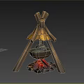 Rustic Wooden Decorative Ornament Set With Bonfire Structure And Burning Fire