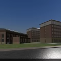 Traditional School Buildings With Red Brick Facade Green Lawn And Spacious Courtyard