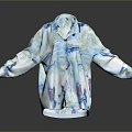 Loose Fit Blue And White Chiffon Shirt With Colorful Patterns And Flowy Design