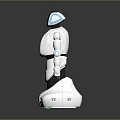 White And Blue Humanoid Robot Game Movie Character Featuring Digital Screen Face And Interactive