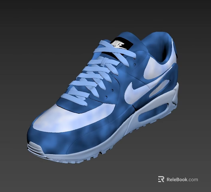 Blue And White Nike Style Athletic Sneakers With Light Blue Laces And Air Cushion Sole 3d model 