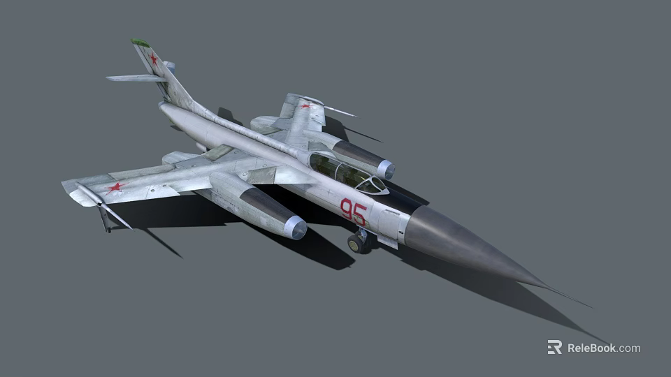 Military Fighter Jet With Twin Engines Sharp Nose Gray Body Red Insignia Number 96 3d model 