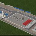 Industrial Plant With Modern Facilities Storage Tanks Pipelines Trucks And Green Lawn