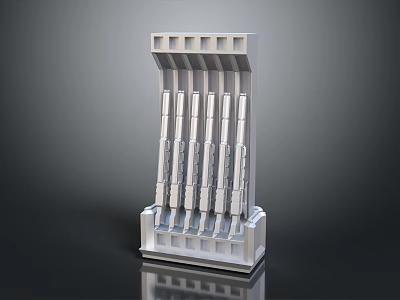 White Structured Device With Multiple Vertical Columns And Rectangular Base 3d model
