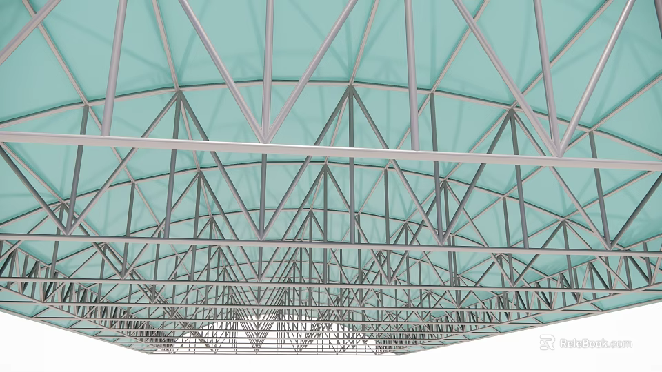 Modern Structural Ceiling Design With Metal Framework And Triangular Grid Structures 3d model 