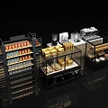 Modern Commercial Display Shelves With Glass Doors And Assorted Canned Boxed Products