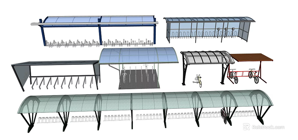 Outdoor Bicycle Parking Shelter With Transparent Roof And Metal Frame 3d model 