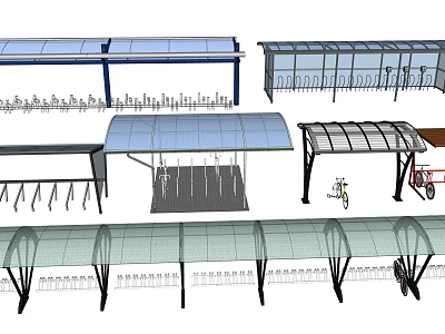 Outdoor Bicycle Parking Shelter With Transparent Roof And Metal Frame 3d model