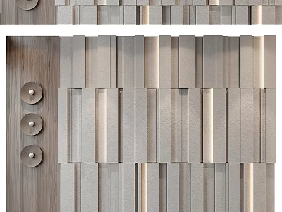 Modern Wooden Background Wall With Layered Geometric Decorative Blocks And Circular Accents 3d model