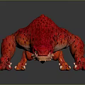 Red Dinosaur Game Movie Character With Scales Claws Green Eyes Fierce Crawling Stance