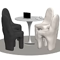 Modern Table and Chair Set with White Round Table Black White Chairs Laptop and Cup