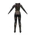 Medieval Fantasy Outfit with Green Top Hooded Cloak Leather Belt Mesh Sleeves and Leather Gloves