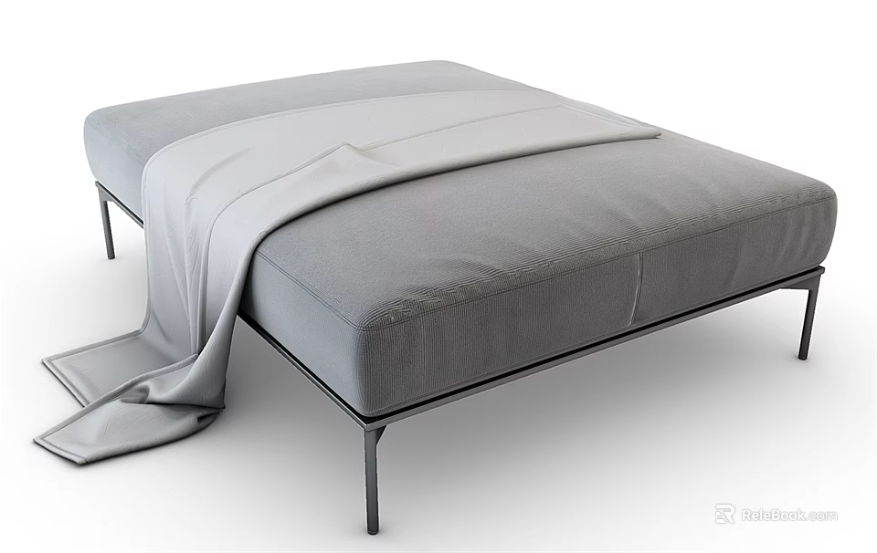 Modern Gray Sofa Bench With Metal Legs And Cozy Blanket 3d model 