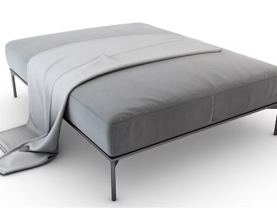 Modern Gray Sofa Bench With Metal Legs And Cozy Blanket 3d model