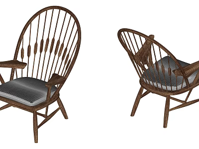 Wooden Leisure Chair With Woven Backrest Padded Seat And Armrests Design 3d model