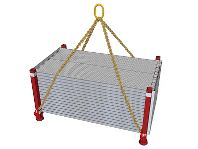Industrial Equipment Lifting With Chains Yellow Hook And Metal Structure Red Support Legs 3d model