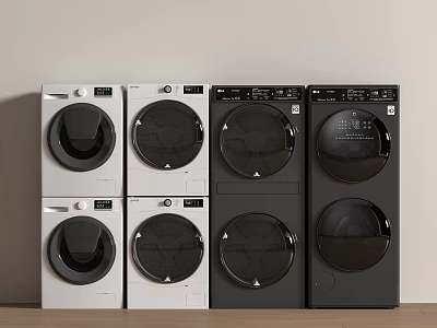 Modern Front Load Washing Machines In Different Colors Arranged For Home 3d model