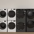 Modern Front Load Washing Machines In Different Colors Arranged For Home