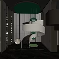 Elegant Modern Hotel Lobby With Spiral Staircase White Railing And Crystal Chandelier