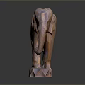 Detailed Wooden Elephant Sculpture With Carved Texture And Stand Base