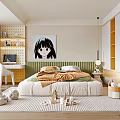 Modern Kids Room Interior Design With Comfortable Bed Study Desk Decorative Art And Storage Cabinets