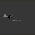 Blue And White Themed Aerospace Vehicle Flying In Dark Background With Debris Particles