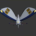 Blue and White Cartoon Butterfly with Yellow Squares on Wings Long Antennae and Multiple Legs