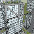 Modern High Rise Office Building With Glass Curtain Walls Connected Towers And Landscaped Areas